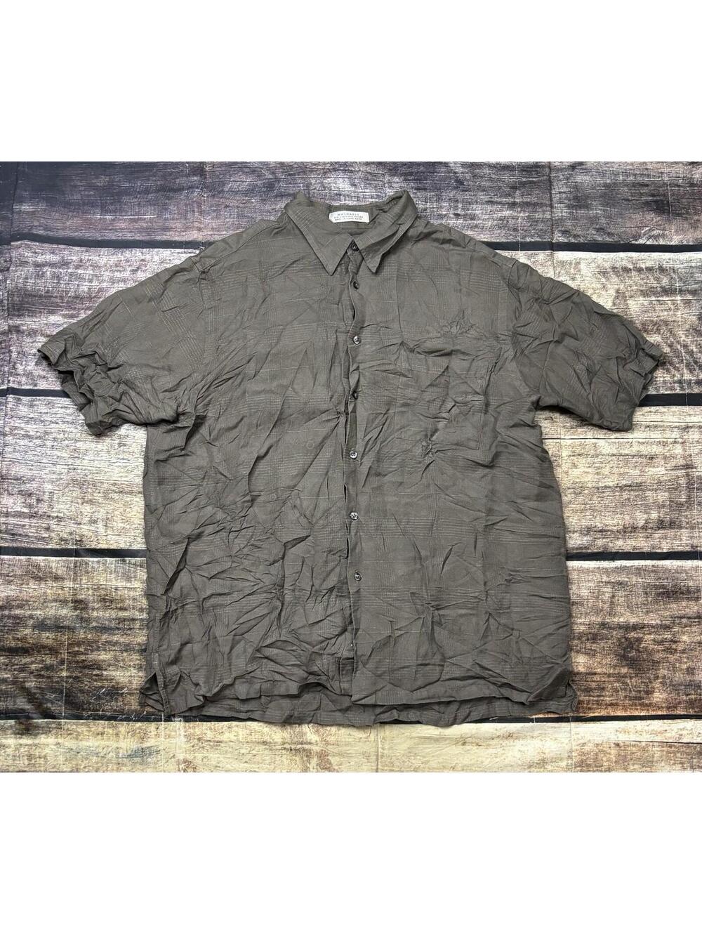 VTG Alfani Shirt Mens Large Linen Blend Short Sleeve Button Up Check Pocket